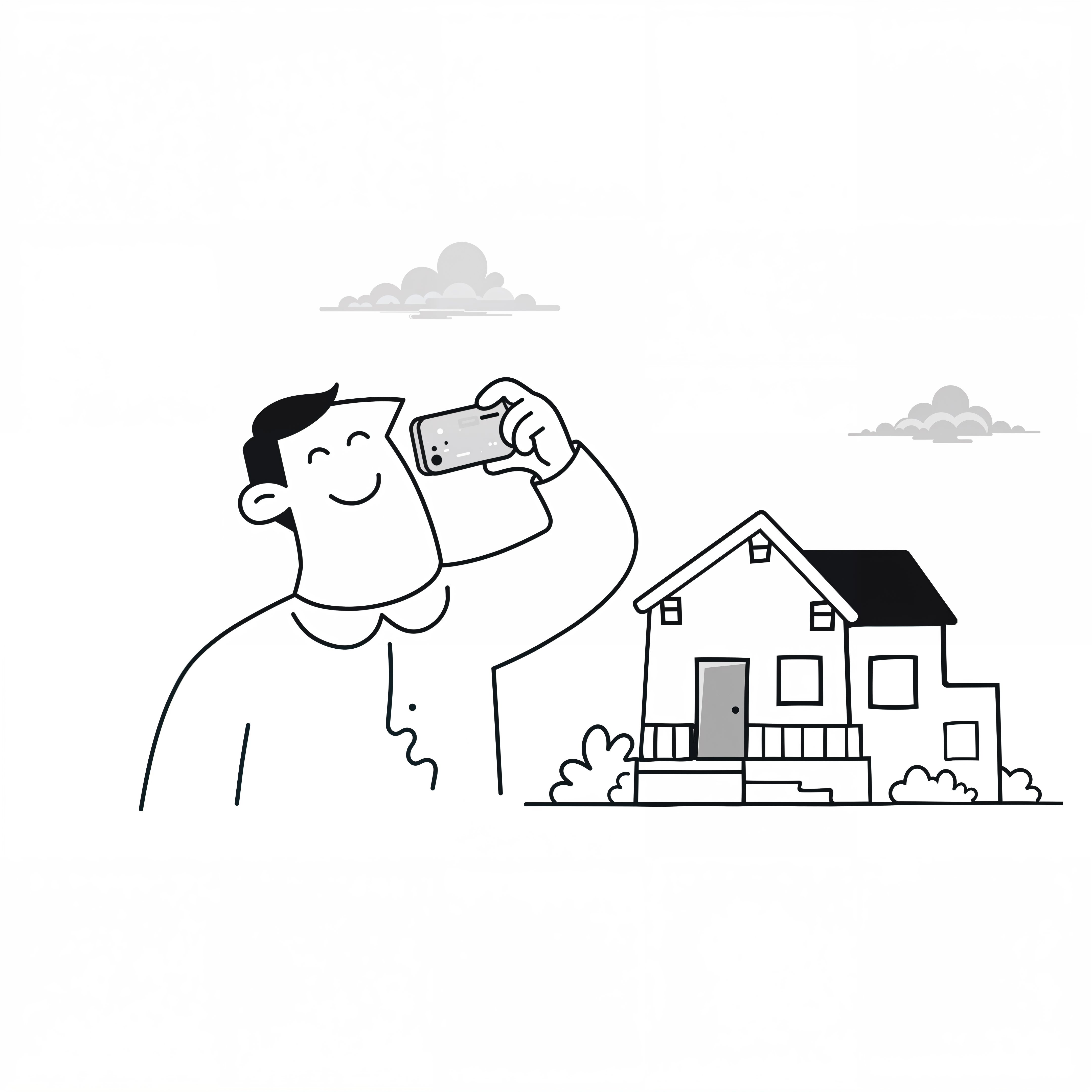 Person photographing a house